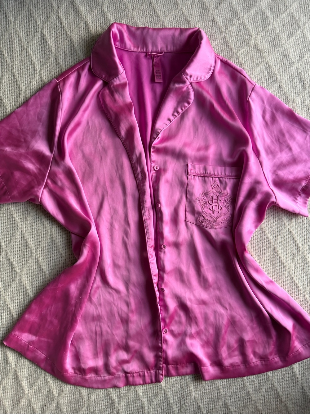 Rare SKIMS Hotel Hot Pink Satin Button-Down Shirt XL